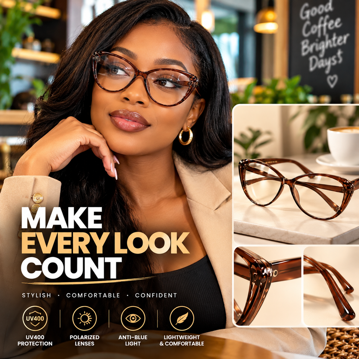 Women's LuxeView Retro Cat-Eye Glasses – Anti-Blue Light Fashion Frames