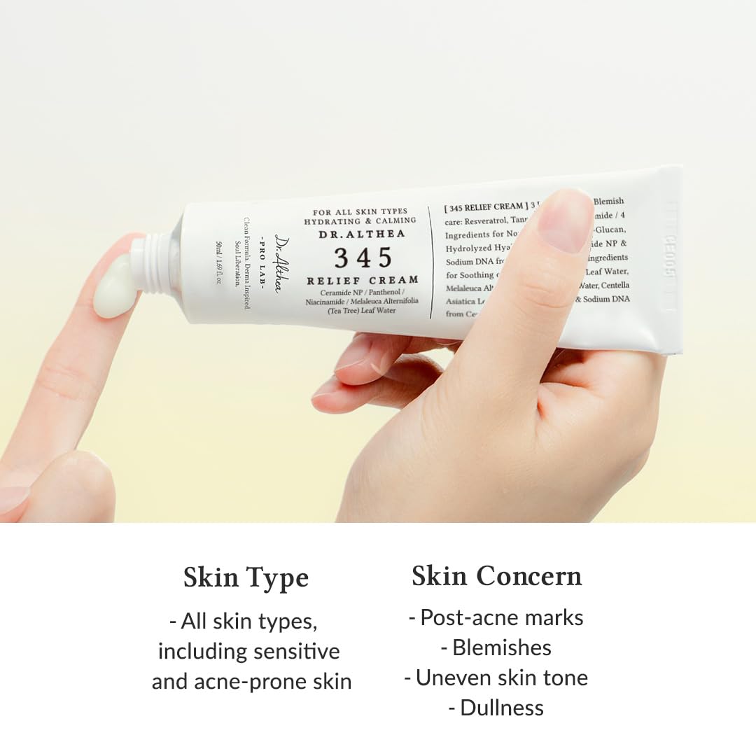 Dr.Althea 345 Relief Cream | Moisturizer for Soothing Recovery and Blemish Care with Tea Tree Leaf Water & Niacinamide