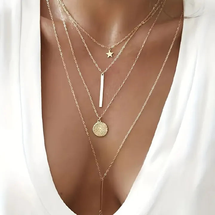 Gold/Silver Plated Multi Layered Fashion Pendant Necklace for Women and Girls