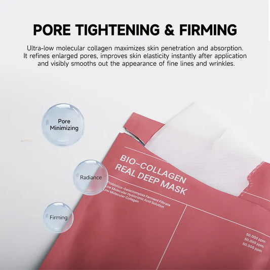 Bio-Collagen Real Deep Mask -  Hydrating Overnight Hydrogel Mask, Pore Minimizing, Elasticity & Plumping Improvement - ( A set of 5 Masks )