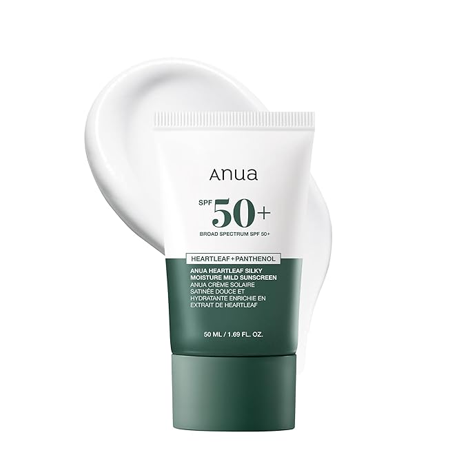 Anua Heartleaf Silky Moisture Sun Cream - Mild Sunscreen, Broad Spectrum SPF 50+ with Moisturizing Formula, Lightweight with Natural finish