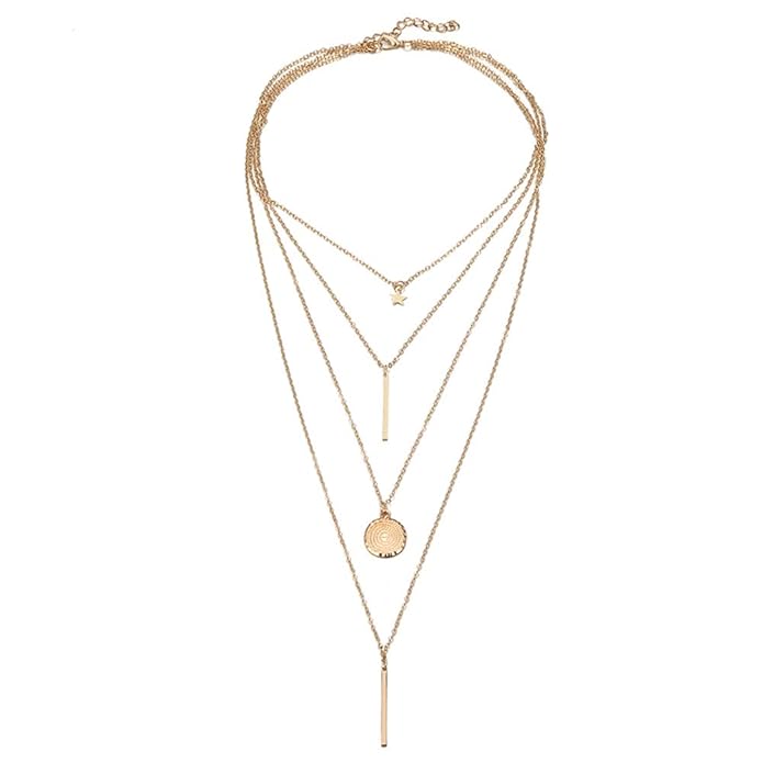 Gold/Silver Plated Multi Layered Fashion Pendant Necklace for Women and Girls