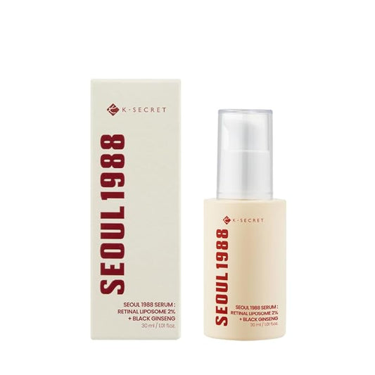 KSECRET SEOUL 1988 Serum : Retinal Liposome 2% + Black Gingeng (58% Black Gingeng Extract with Retinal, Bakuchiol, Vitamin C & 3 Peptides ) for Wrinkle Care - anti-aging, skin elasticity, pigmentation, fine lines and uneven skin tone & texture
