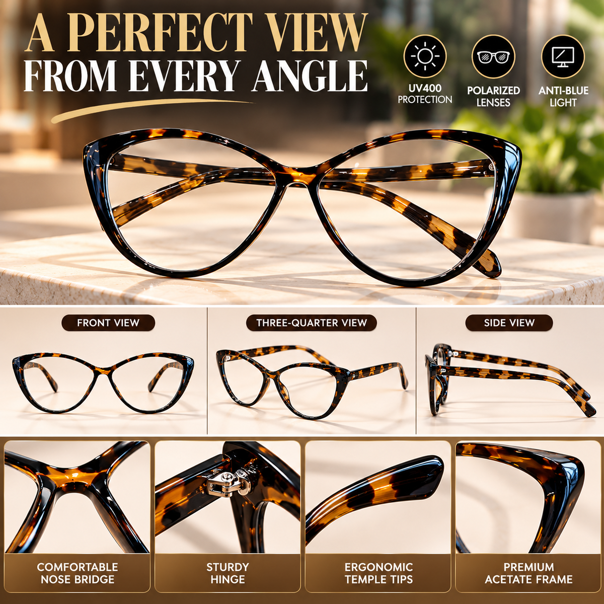 Women's LuxeView Retro Cat-Eye Glasses – Anti-Blue Light Fashion Frames