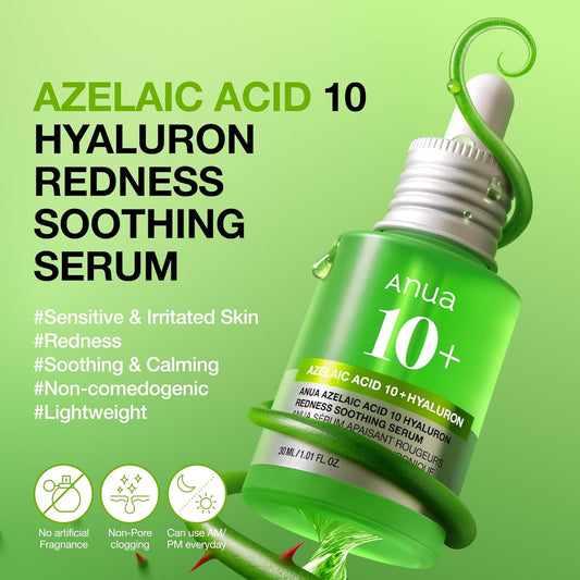 Anua Azelaic Acid 10 Hyaluron Redness Soothing Serum -  Facial Serum for Blemish-Prone & Oily-Prone Skin, Lightweight & Hydrating Blemish Care, Hyaluronic Acid - 30 ml
