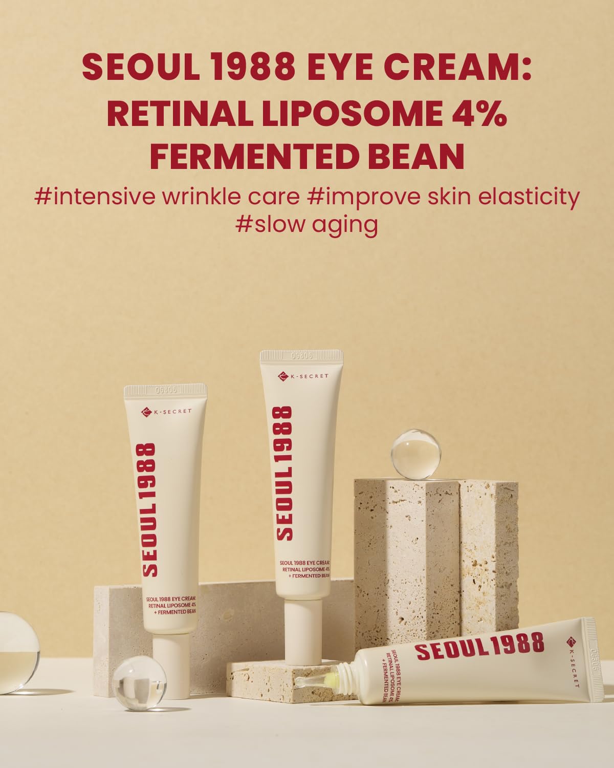 KSECRET SEOUL 1988 Eye Cream : Retinal Liposome 4% + Fermented Bean for Wrinkle Care - anti-aging, skin elasticity, pigmentation, fine lines and uneven skin tone & texture