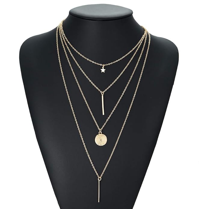 Gold/Silver Plated Multi Layered Fashion Pendant Necklace for Women and Girls