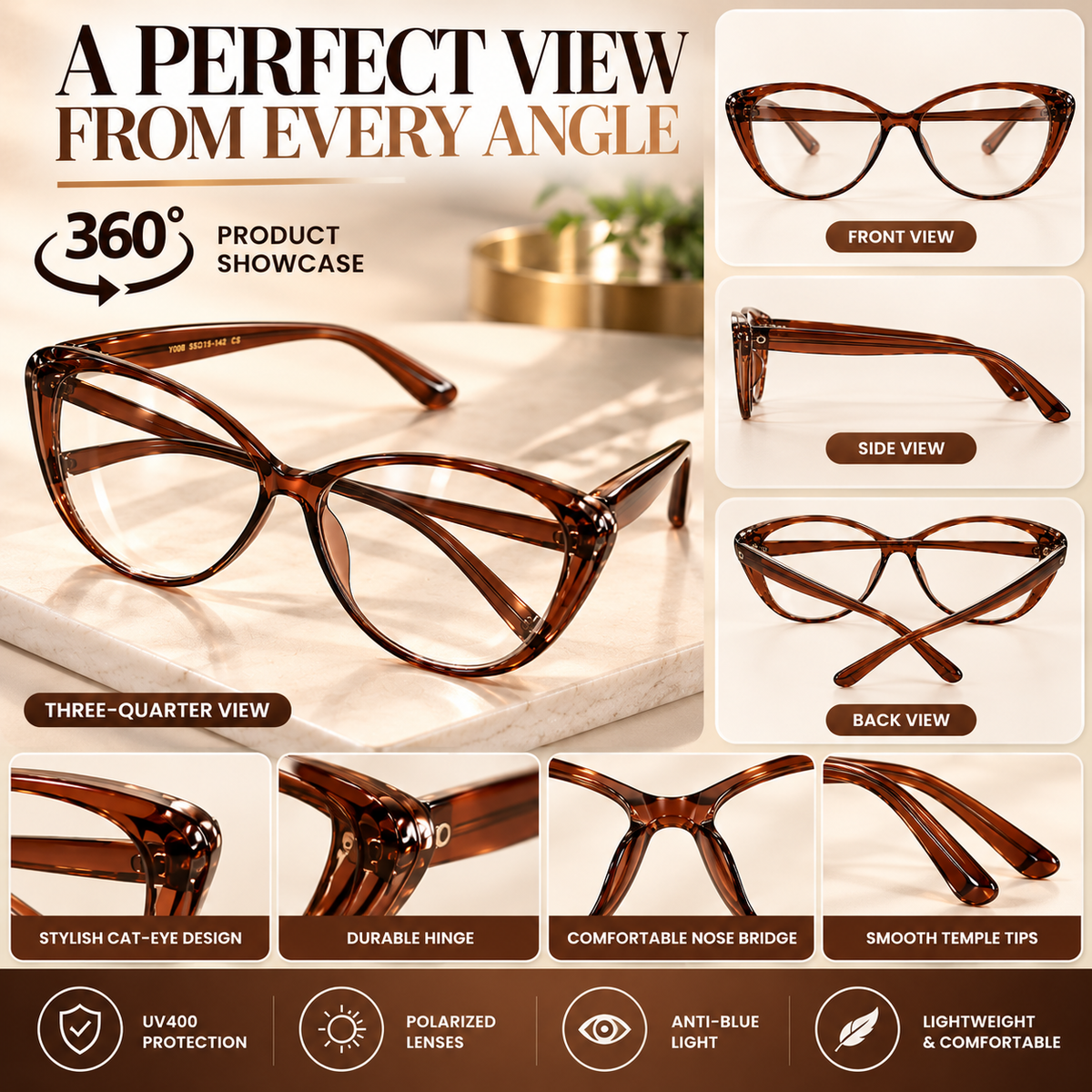 Women's LuxeView Retro Cat-Eye Glasses – Anti-Blue Light Fashion Frames