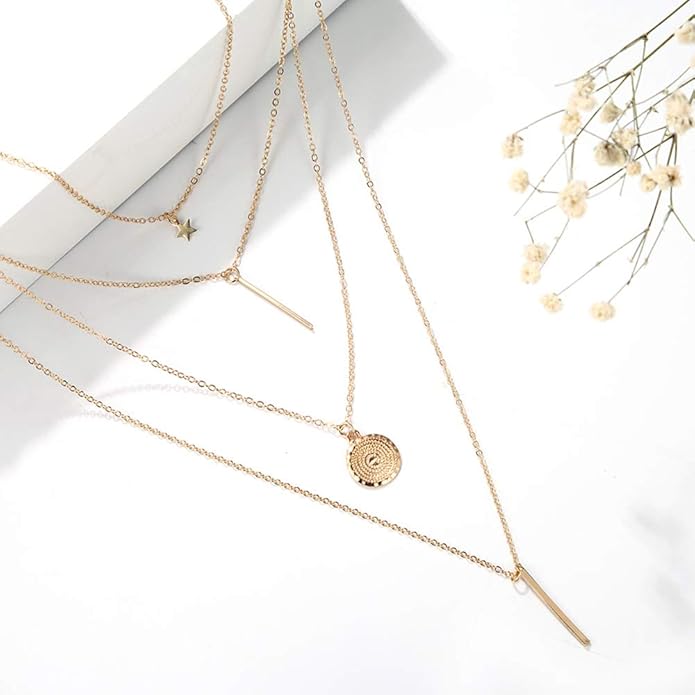 Gold/Silver Plated Multi Layered Fashion Pendant Necklace for Women and Girls
