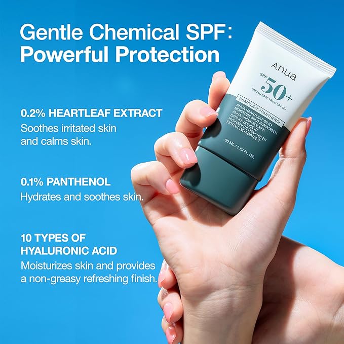 Anua Heartleaf Silky Moisture Sun Cream - Mild Sunscreen, Broad Spectrum SPF 50+ with Moisturizing Formula, Lightweight with Natural finish