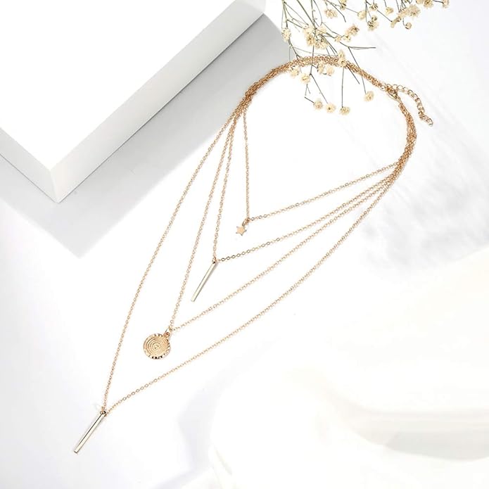 Gold/Silver Plated Multi Layered Fashion Pendant Necklace for Women and Girls