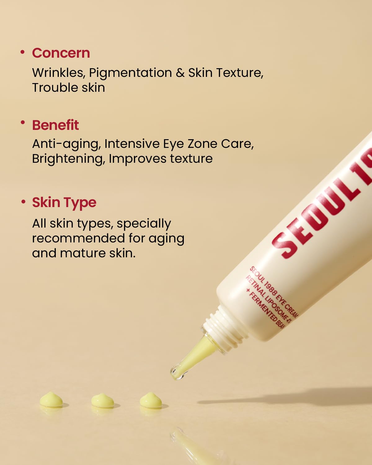 KSECRET SEOUL 1988 Eye Cream : Retinal Liposome 4% + Fermented Bean for Wrinkle Care - anti-aging, skin elasticity, pigmentation, fine lines and uneven skin tone & texture