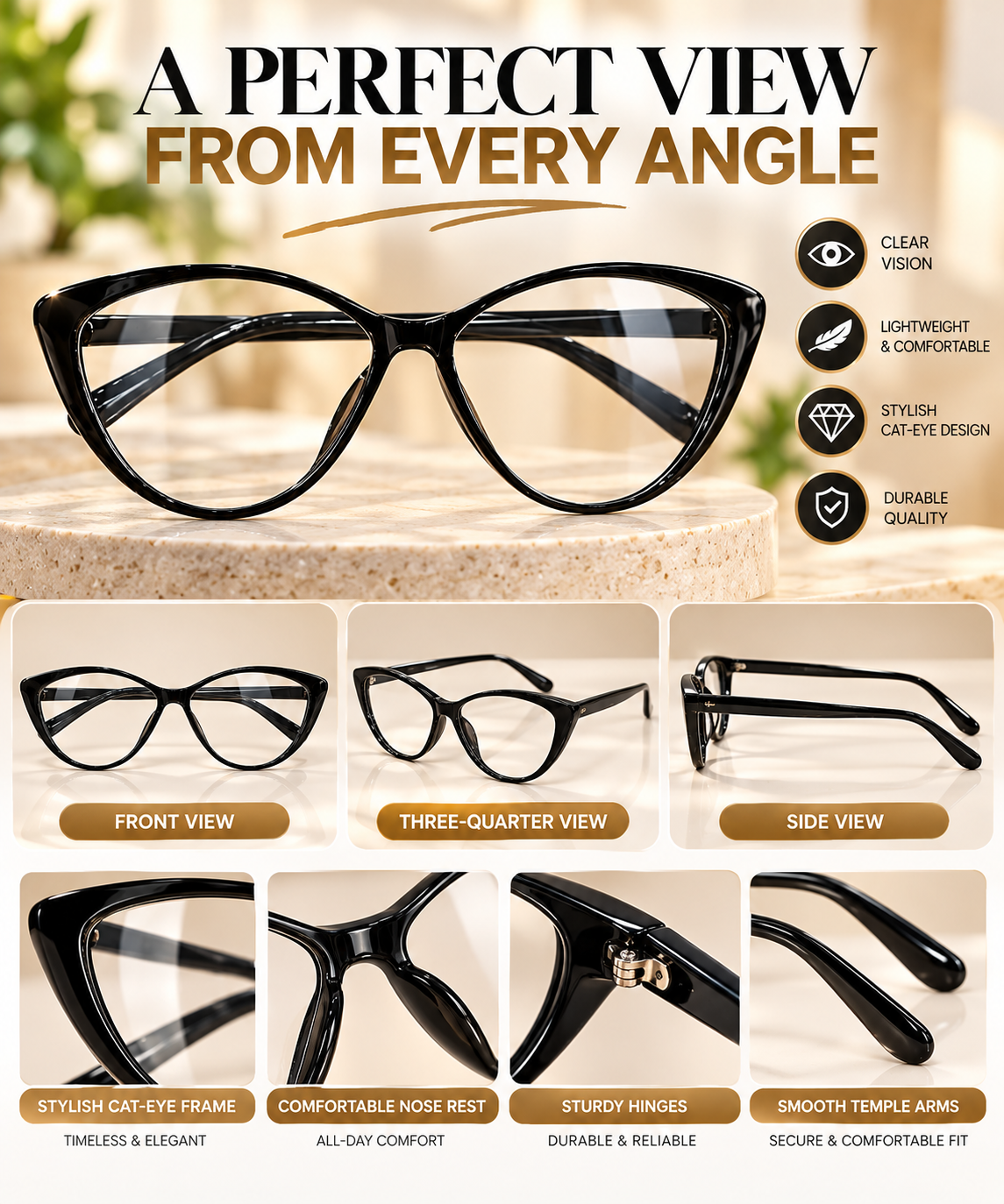 Women's LuxeView Retro Cat-Eye Glasses – Anti-Blue Light Fashion Frames