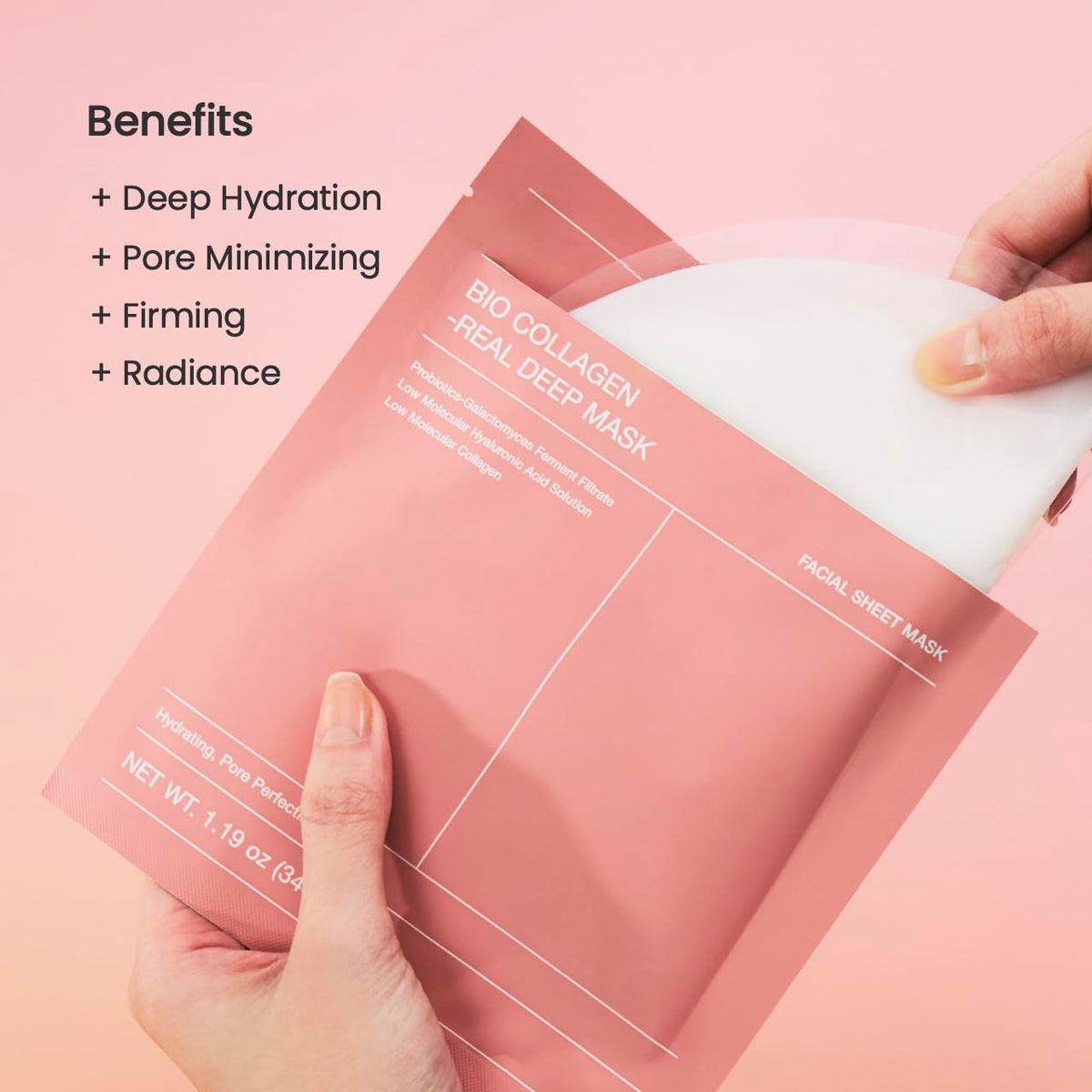 Bio-Collagen Real Deep Mask -  Hydrating Overnight Hydrogel Mask, Pore Minimizing, Elasticity & Plumping Improvement - ( A set of 5 Masks )